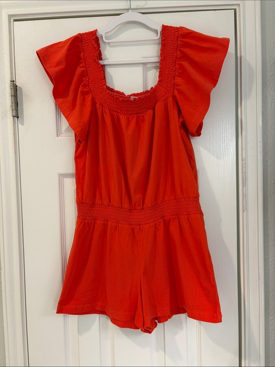 J. Crew Pants - J. Crew Red Smocked Square-Neck Romper